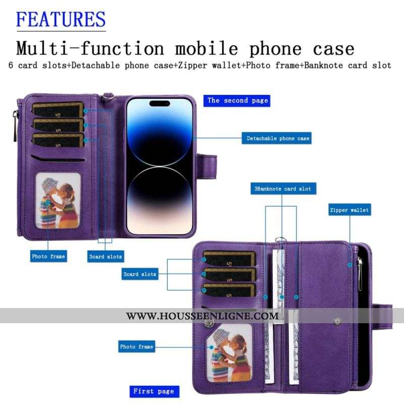 Housse iPhone 14 Pro Max Portefeuille avec Coque Détachable