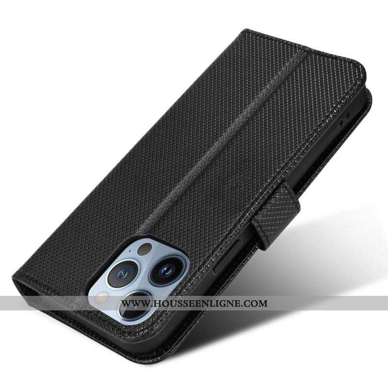 Housse iPhone 14 Pro Max Simili Cuir Stylé à Lanière