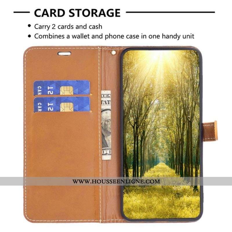 Housse iPhone 14 Pro Max Tissu et Effet Cuir à Lanière