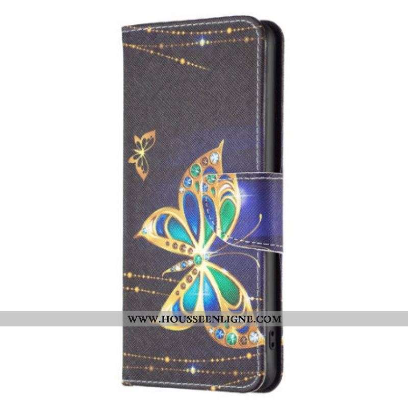Housse iPhone 14 Pro Papillon Doré
