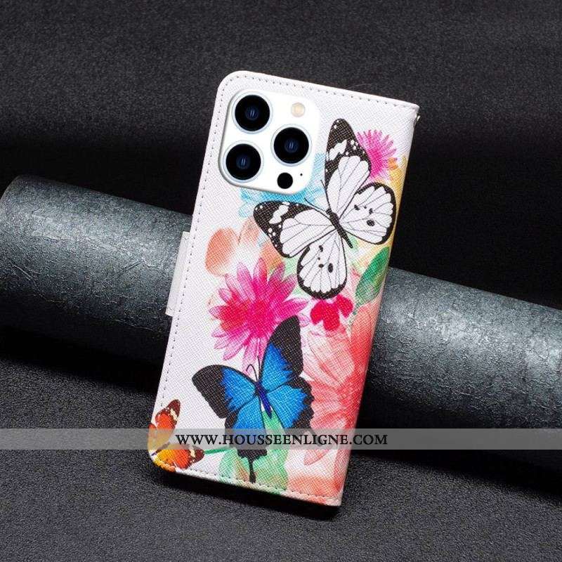 Housse iPhone 14 Pro Papillons Aquarelle