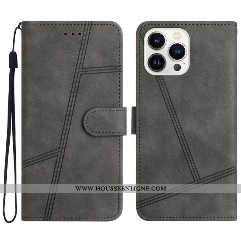 Housse iPhone 14 Pro Style Cuir Élégance à Lanière