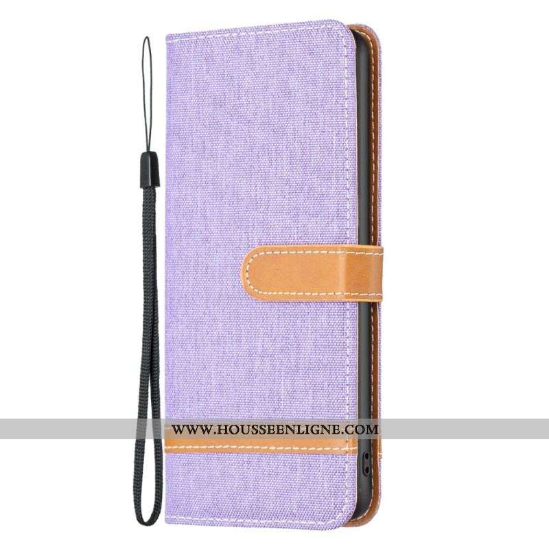 Housse iPhone 14 Pro Tissu et Effet Cuir à Lanière