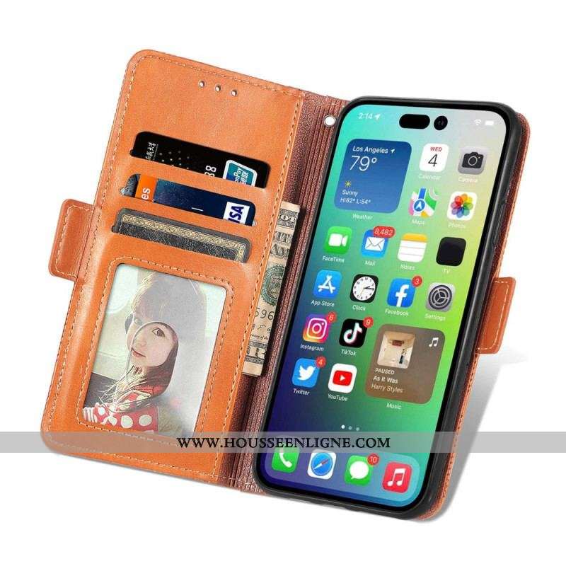Housse iPhone 14 Style Cuir Rétro