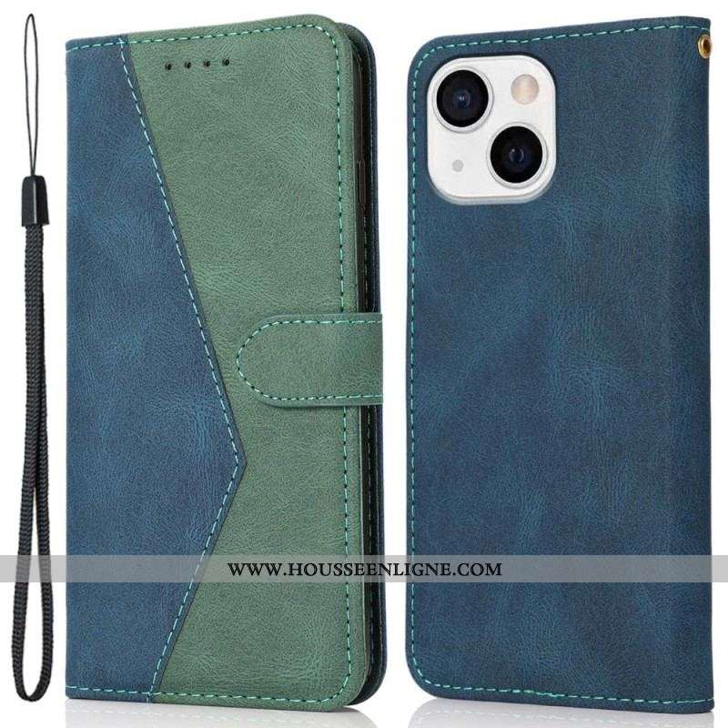 Housse iPhone 14 Texture Cuir Bicolore