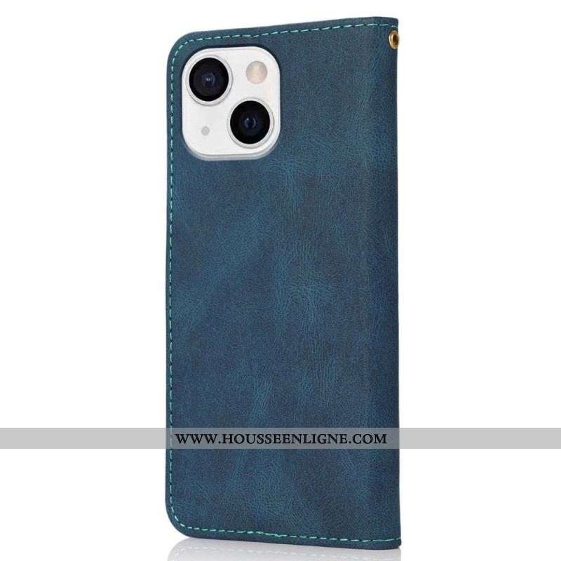 Housse iPhone 14 Texture Cuir Bicolore