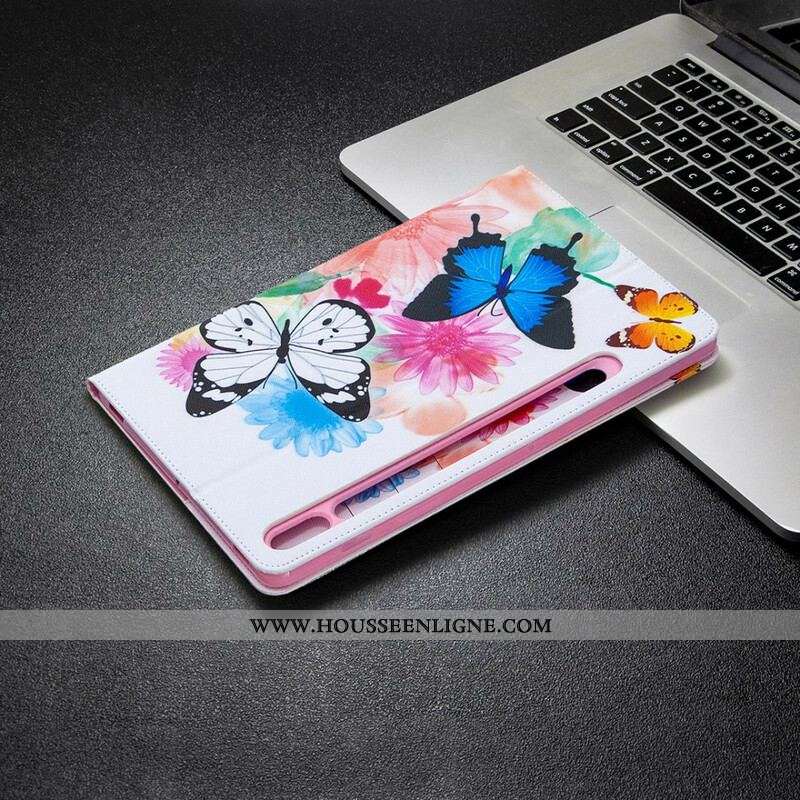 Étui Samsung Galaxy Tab S8 / Tab S7 Papillons Aquarelle
