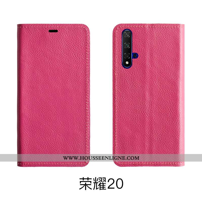 Coque Honor 20 Cuir Modèle Fleurie Protection Véritable Bovins Étui Téléphone Portable Rose