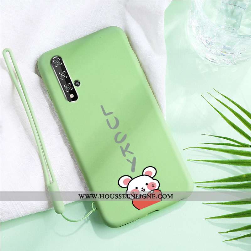 Coque Honor 20 Dessin Animé Charmant Silicone Protection Étui Tout Compris Délavé En Daim Verte