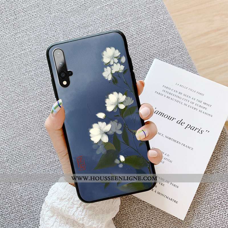 Coque Honor 20 Délavé En Daim Personnalité Étui Incassable Vert Gaufrage Tendance Verte