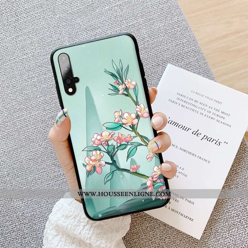 Coque Honor 20 Délavé En Daim Personnalité Étui Incassable Vert Gaufrage Tendance Verte