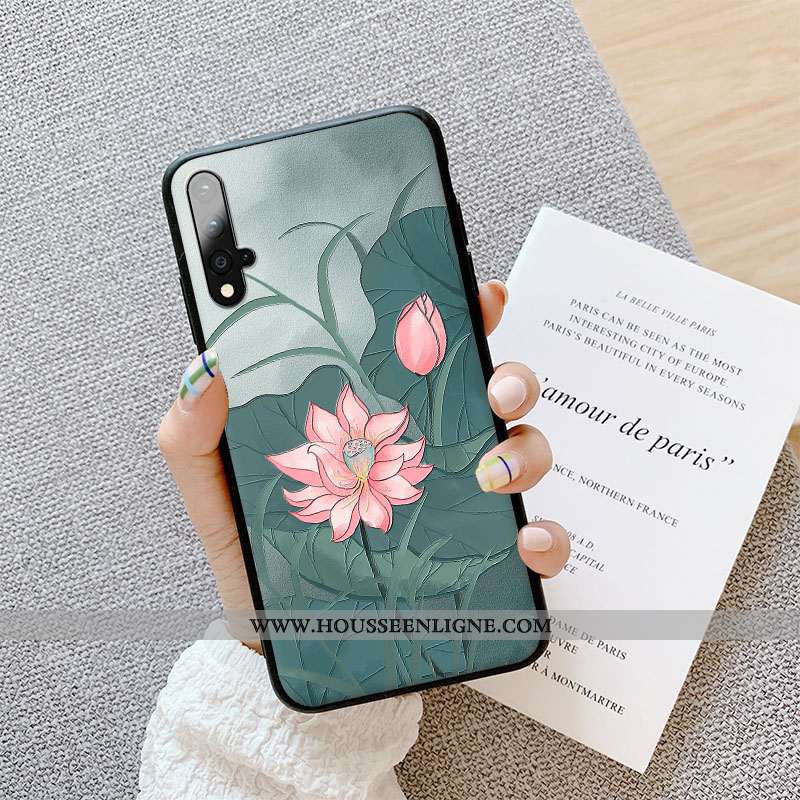 Coque Honor 20 Délavé En Daim Personnalité Étui Incassable Vert Gaufrage Tendance Verte