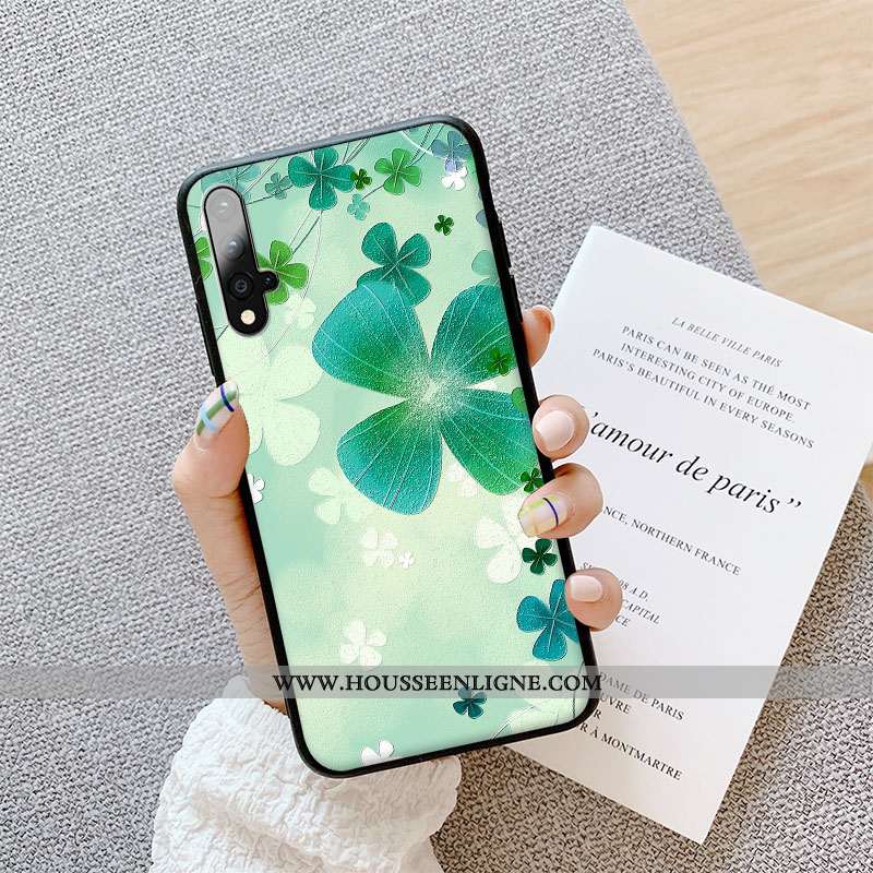 Coque Honor 20 Délavé En Daim Personnalité Étui Incassable Vert Gaufrage Tendance Verte