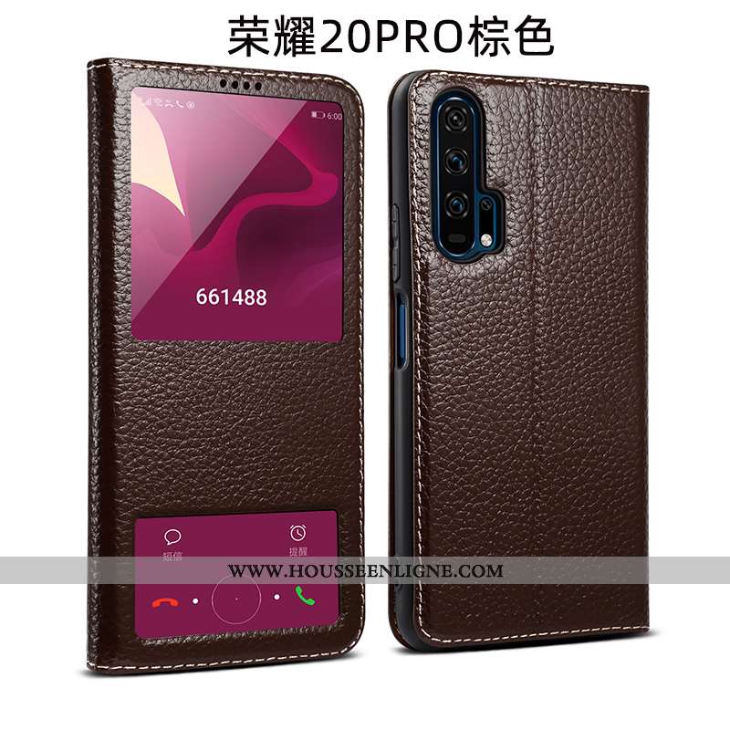 Coque Honor 20 Pro Cuir Protection Business Housse Étui Véritable Marron