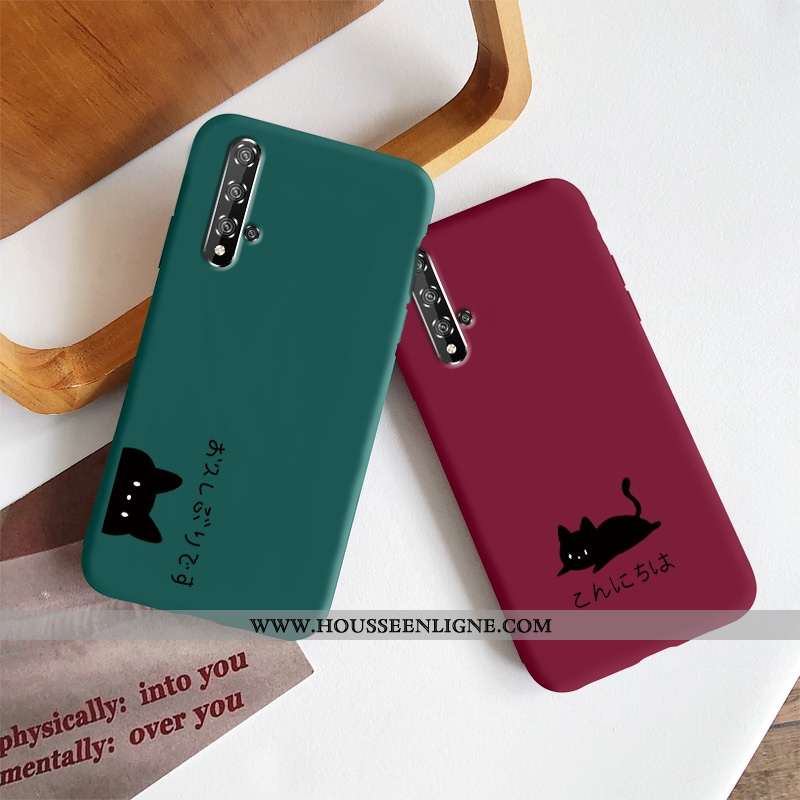 Coque Honor 20 Pro Légère Fluide Doux Chat Étui Simple Incassable Noir Rouge