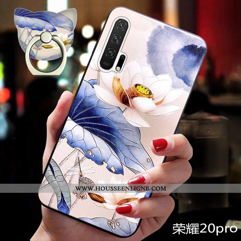 Coque Honor 20 Pro Vintage Tendance Fluide Doux Silicone Gaufrage Luxe Vent Bleu