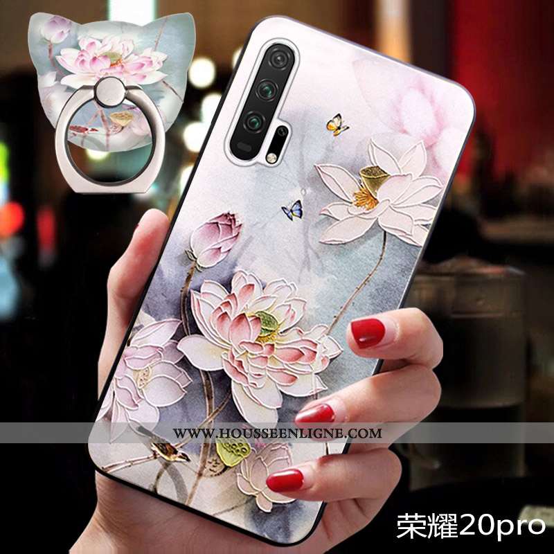 Coque Honor 20 Pro Vintage Tendance Fluide Doux Silicone Gaufrage Luxe Vent Bleu