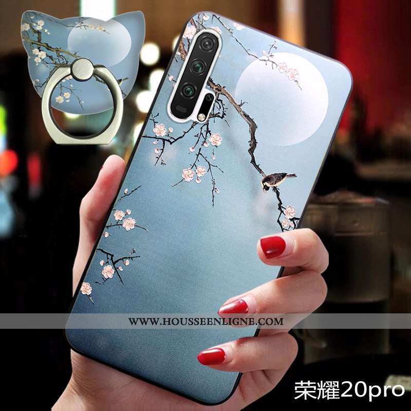 Coque Honor 20 Pro Vintage Tendance Fluide Doux Silicone Gaufrage Luxe Vent Bleu