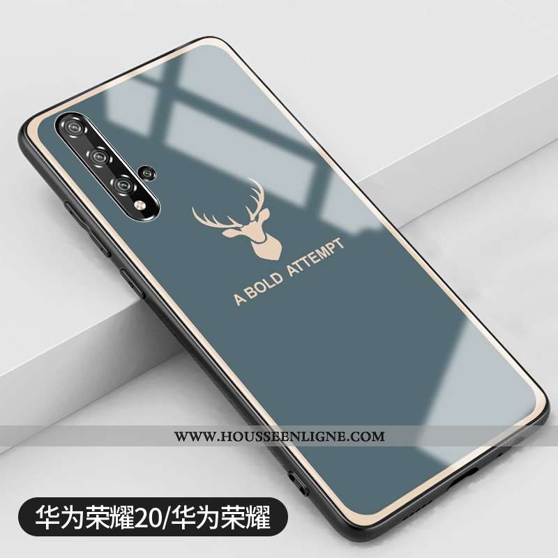 Coque Honor 20 Verre Créatif Net Rouge Téléphone Portable Cerf Miroir Bleu