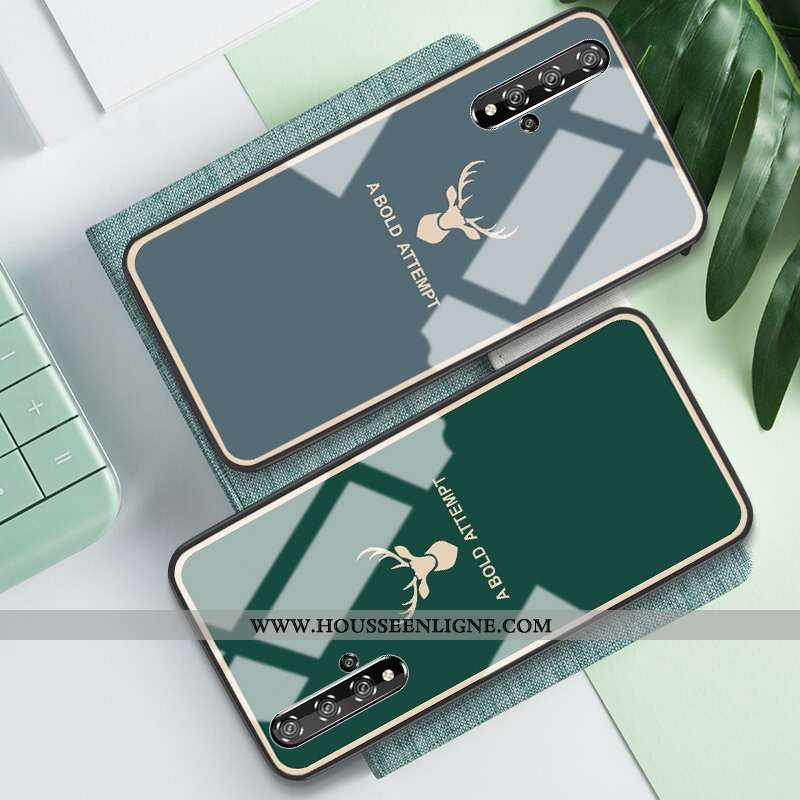 Coque Honor 20 Verre Créatif Net Rouge Téléphone Portable Cerf Miroir Bleu