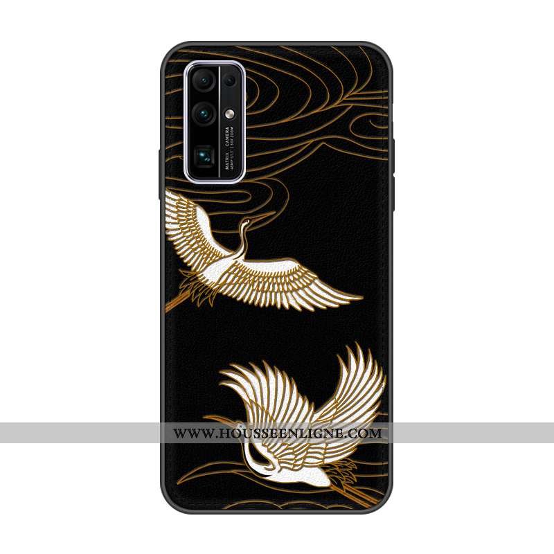 Coque Honor 30 Gaufrage Cuir Mode Protection Modèle Fleurie Étui Grue Noir