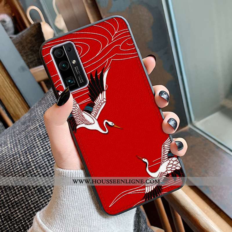 Coque Honor 30 Gaufrage Cuir Mode Protection Modèle Fleurie Étui Grue Noir