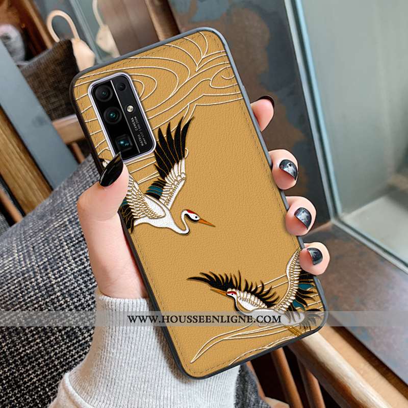 Coque Honor 30 Gaufrage Cuir Mode Protection Modèle Fleurie Étui Grue Noir