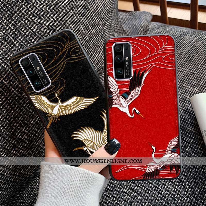 Coque Honor 30 Gaufrage Cuir Mode Protection Modèle Fleurie Étui Grue Noir
