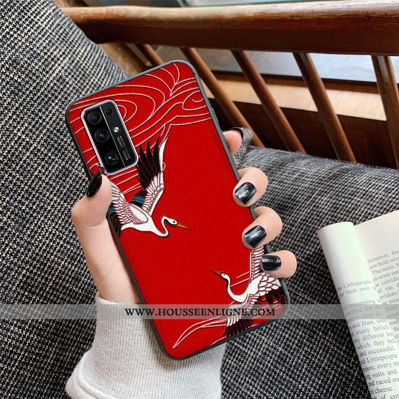 Coque Honor 30 Gaufrage Cuir Mode Protection Modèle Fleurie Étui Grue Noir