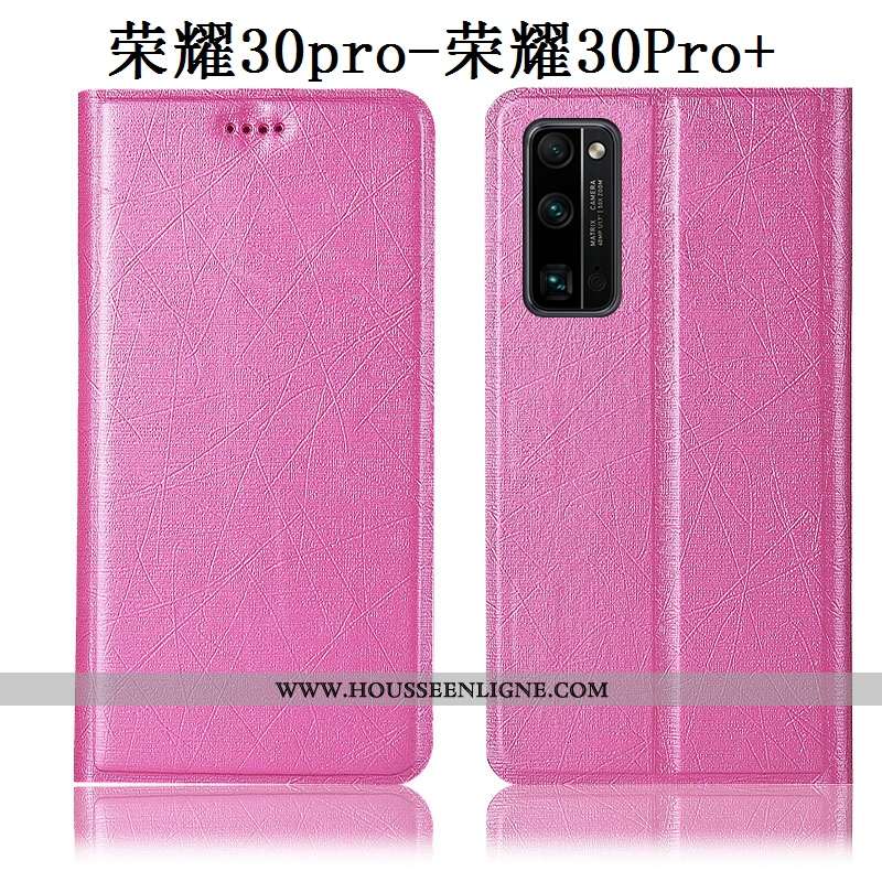 Coque Honor 30 Pro Cuir Protection Téléphone Portable Incassable Rouge Étui Soie Rose