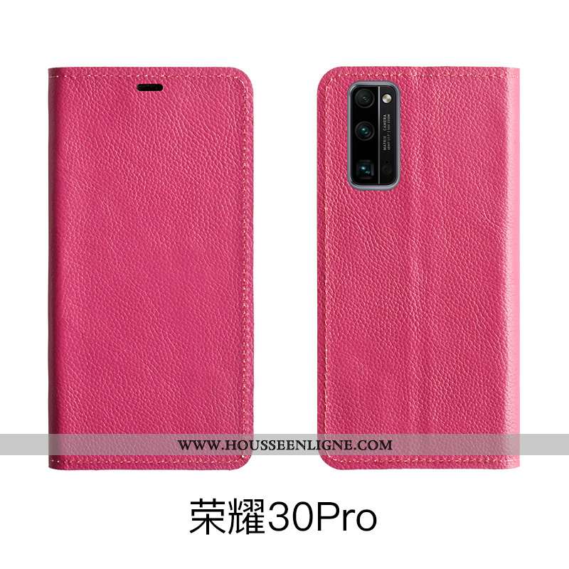 Coque Honor 30 Pro Modèle Fleurie Protection Cuir Véritable Étui Support Téléphone Portable Rose