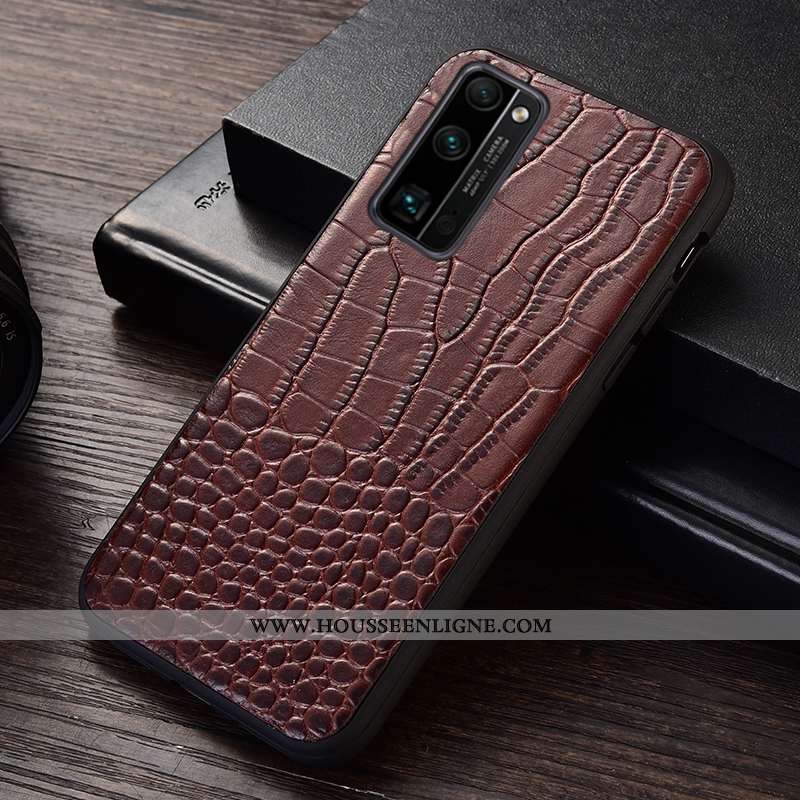 Coque Honor 30 Pro Protection Cuir Véritable Étui Crocodile Téléphone Portable Incassable Marron