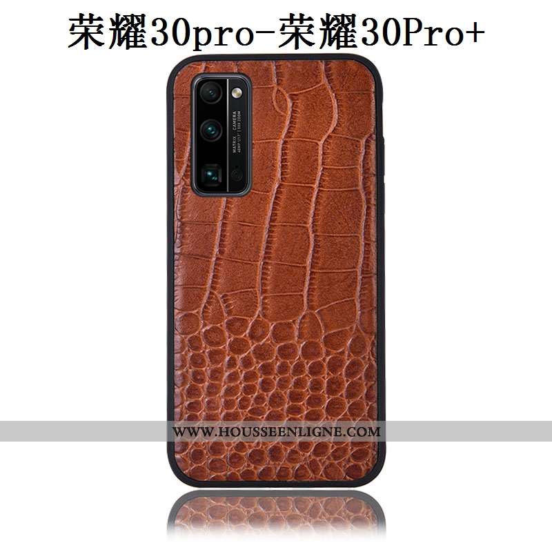 Coque Honor 30 Pro Protection Cuir Véritable Étui Crocodile Téléphone Portable Incassable Marron