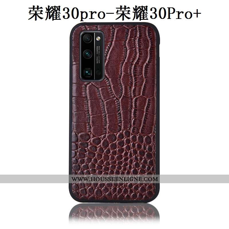 Coque Honor 30 Pro Protection Cuir Véritable Étui Crocodile Téléphone Portable Incassable Marron