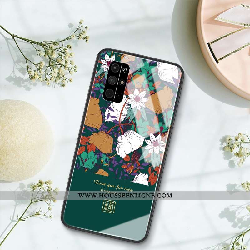 Coque Honor 30s Verre Créatif Incassable Net Rouge Vert Téléphone Portable Fleur Verte