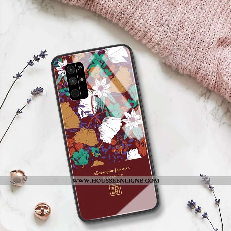 Coque Honor 30s Verre Créatif Incassable Net Rouge Vert Téléphone Portable Fleur Verte