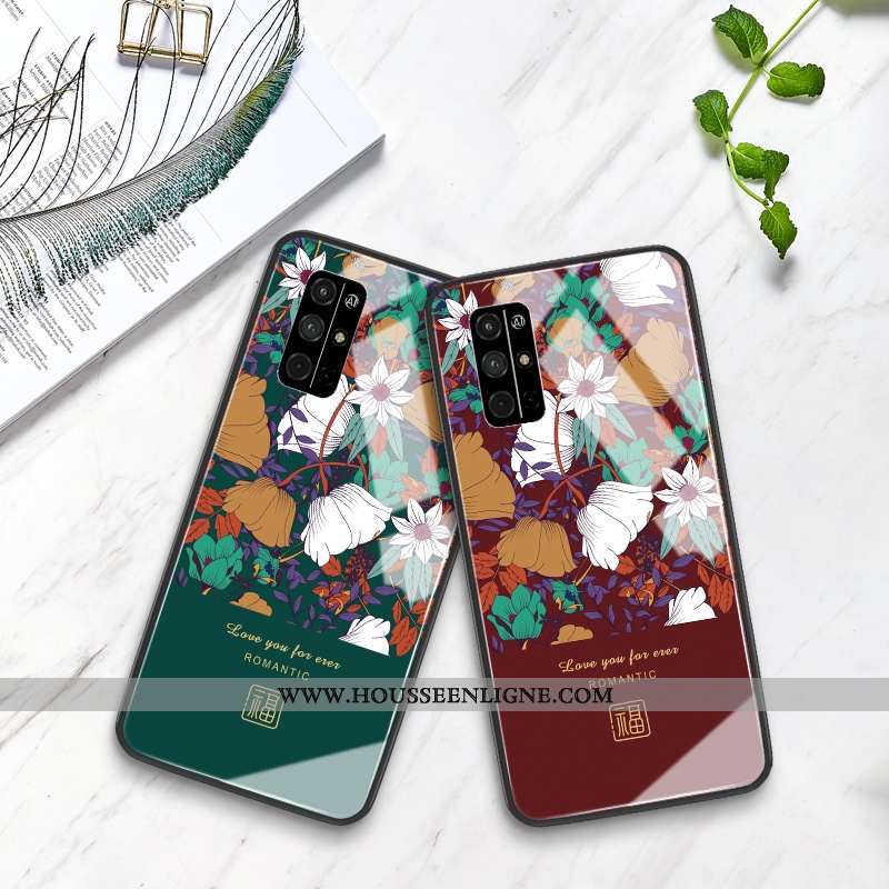 Coque Honor 30s Verre Créatif Incassable Net Rouge Vert Téléphone Portable Fleur Verte