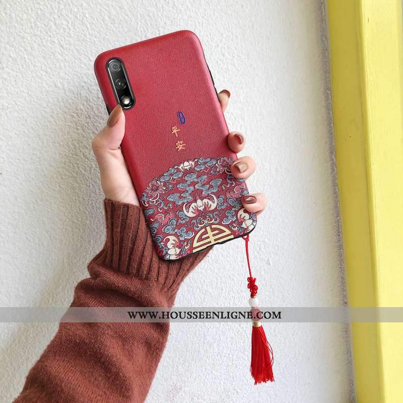Coque Honor 9x Délavé En Daim Gaufrage Rouge Téléphone Portable Étui Nouveau