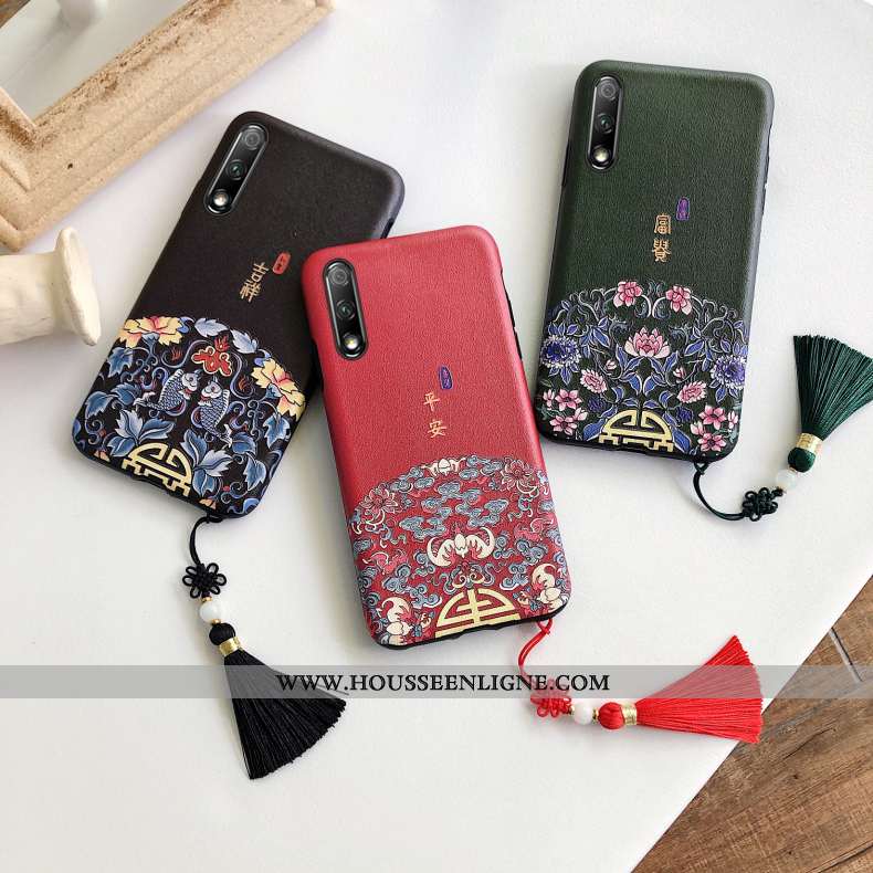 Coque Honor 9x Délavé En Daim Gaufrage Rouge Téléphone Portable Étui Nouveau
