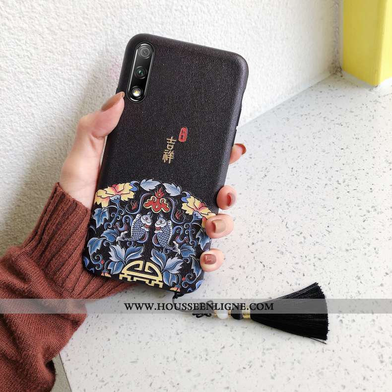 Coque Honor 9x Délavé En Daim Gaufrage Rouge Téléphone Portable Étui Nouveau
