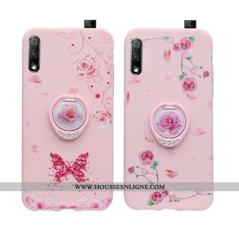 Coque Honor 9x Fluide Doux Silicone Rose Ornements Suspendus Téléphone Portable Strass Tendance