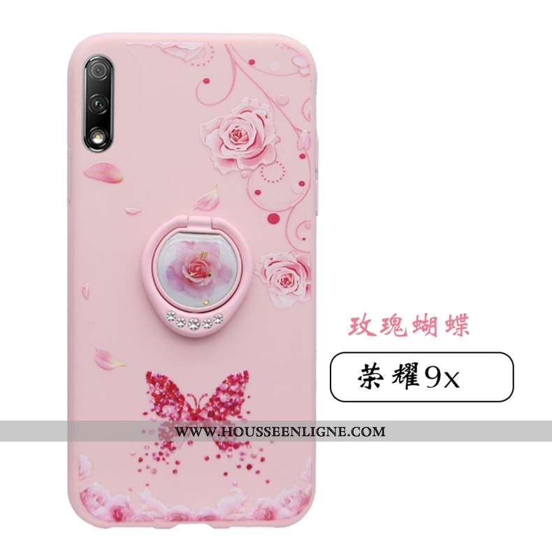 Coque Honor 9x Fluide Doux Silicone Rose Ornements Suspendus Téléphone Portable Strass Tendance