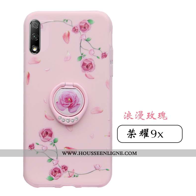 Coque Honor 9x Fluide Doux Silicone Rose Ornements Suspendus Téléphone Portable Strass Tendance