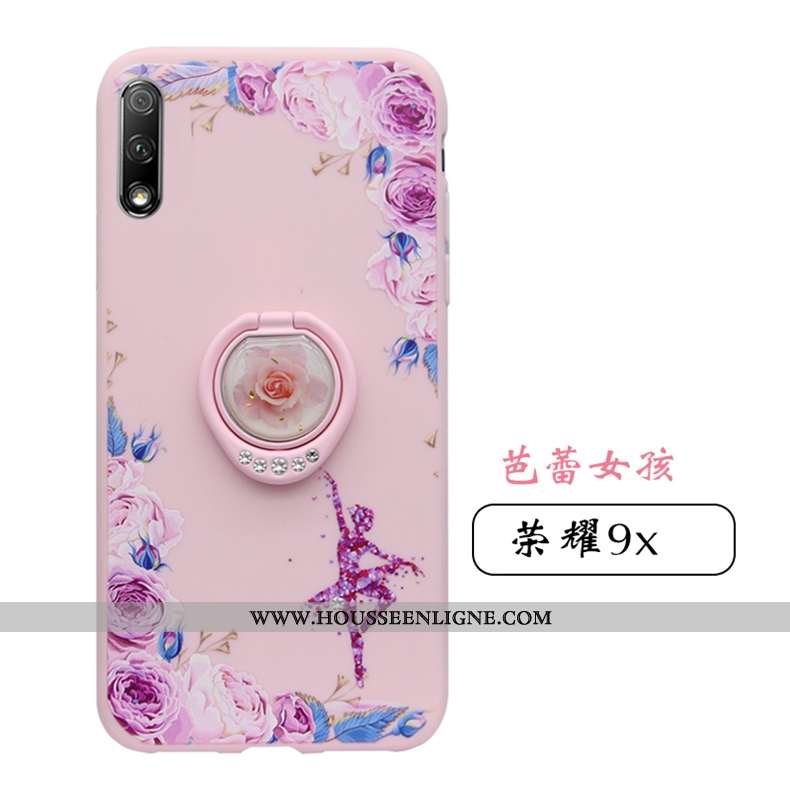Coque Honor 9x Fluide Doux Silicone Rose Ornements Suspendus Téléphone Portable Strass Tendance