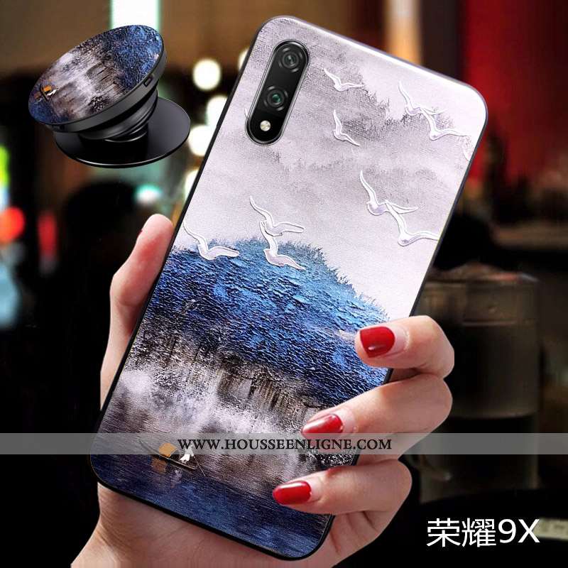 Coque Honor 9x Personnalité Créatif Fluide Doux Silicone Incassable Légère Bleu