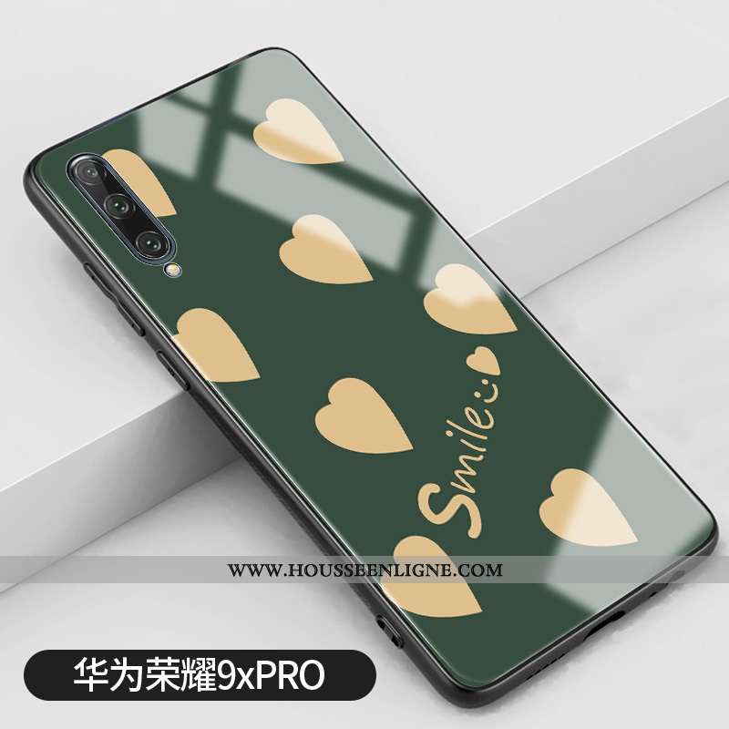 Coque Honor 9x Pro Créatif Tendance Vert Amour Téléphone Portable Verre Silicone Verte