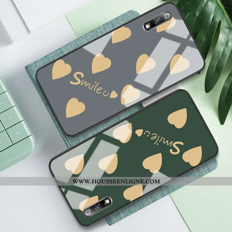 Coque Honor 9x Pro Créatif Tendance Vert Amour Téléphone Portable Verre Silicone Verte