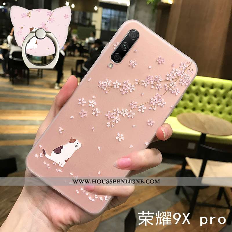 Coque Honor 9x Pro Délavé En Daim Gaufrage Étui Petit Fluide Doux Rose Légère