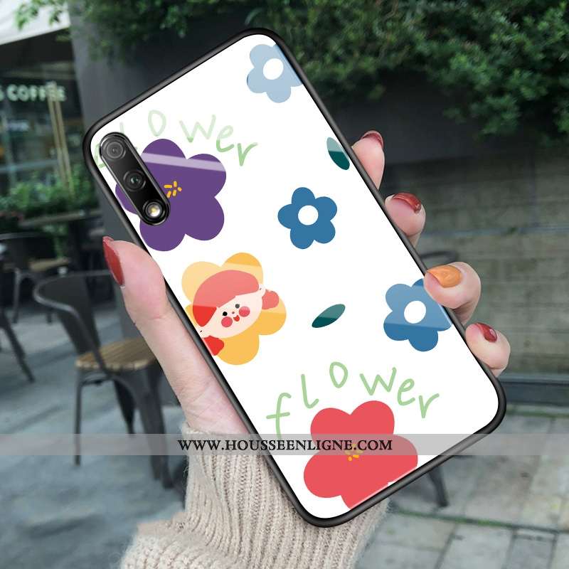 Coque Honor 9x Protection Verre Fleurs Frais Fleur Blanc Personnalité Blanche