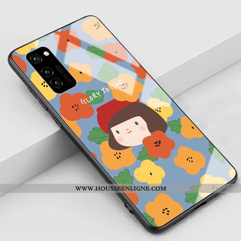 Coque Honor View30 Dessin Animé Charmant Rose Téléphone Portable Verre Silicone Rouge
